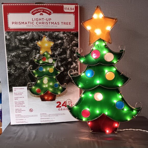 Holiday Time Prismatic Christmas Tree Indoor Outdoor Lights-Up 24" Star Green - Picture 1 of 10